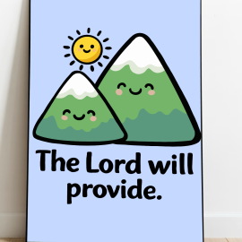 the lord will provide art print cute mountain wall decor kawaii christian poster blue background