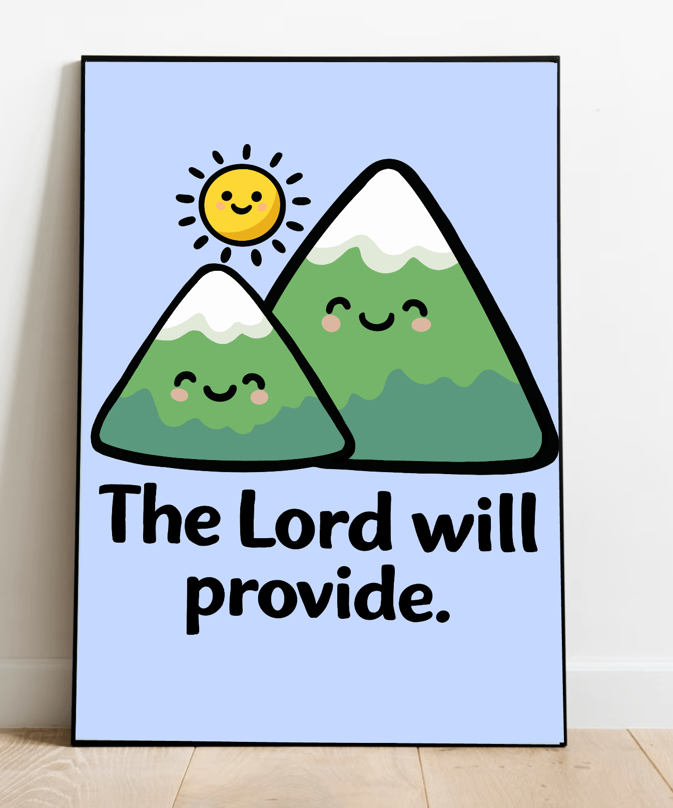 the lord will provide art print cute mountain wall decor kawaii christian poster blue background