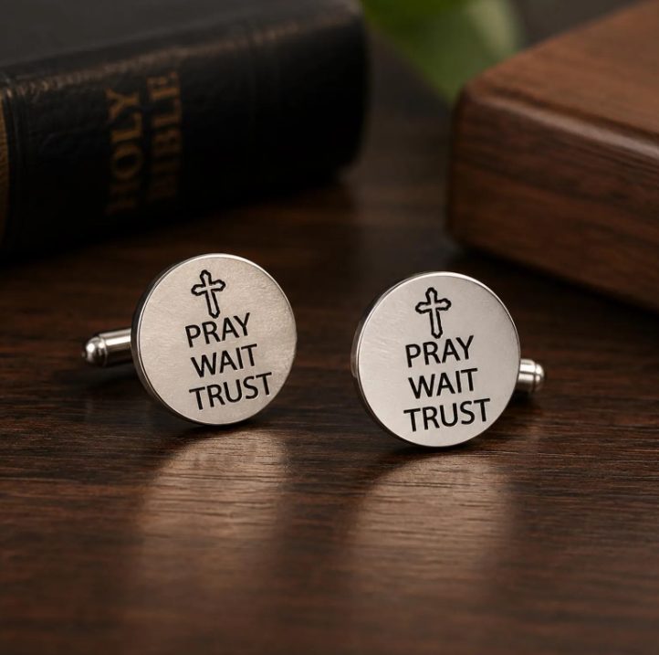 Pray Wait Trust Stainless Steel Cuff Links