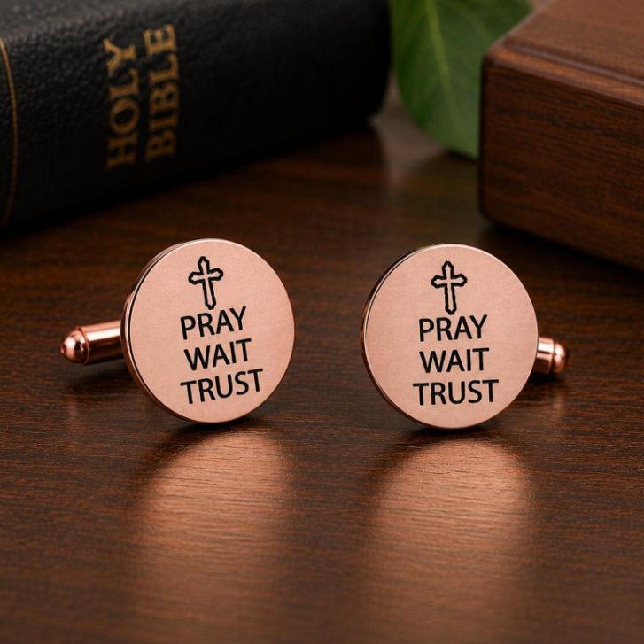 Pray Wait Trust Rose Goldtone Cuff Links