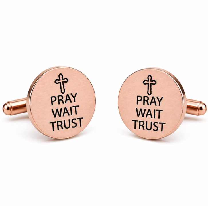 Pray Wait Trust Rose Goldtone Cuff Links - Image 3
