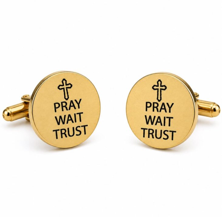 Pray Wait Trust Goldtone Stainless Cuff Links - Image 3