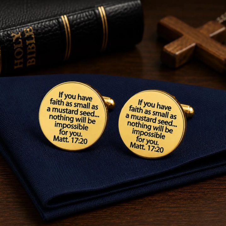 Mustard Seed Scripture Goldtone Cuff Links