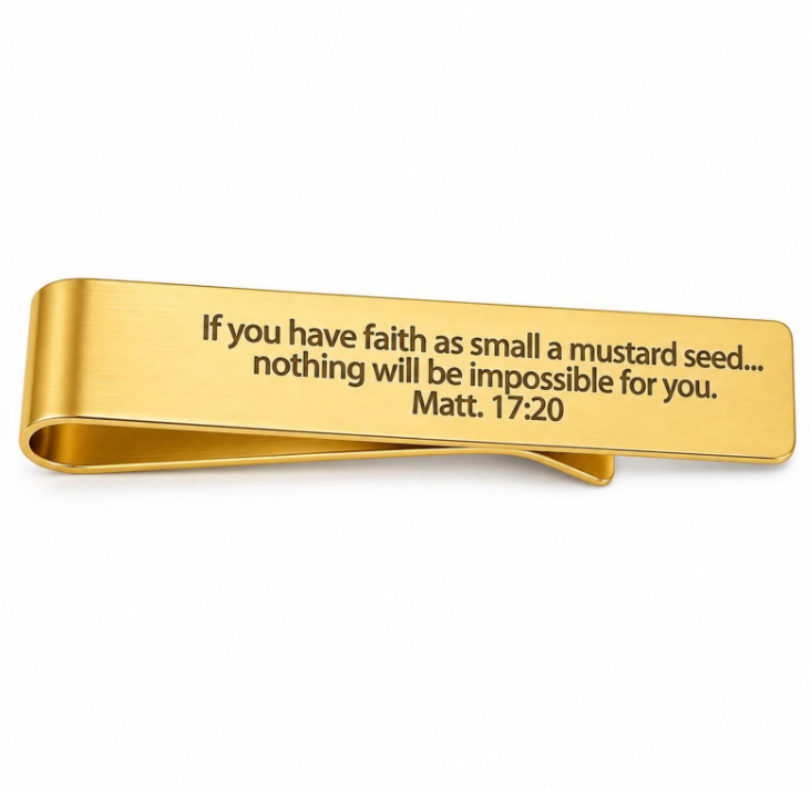 Mustard Seed Faith Goldtone Scripture Tie Clip - Image 2