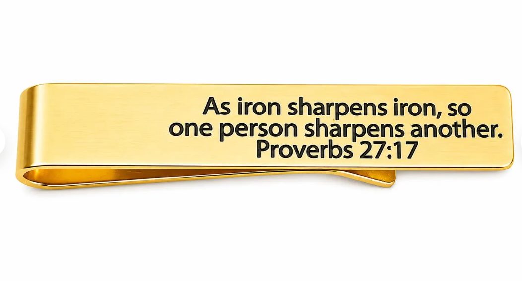 Iron Sharpens Iron Goldtone Tie Clip Faith Gift - Image 2