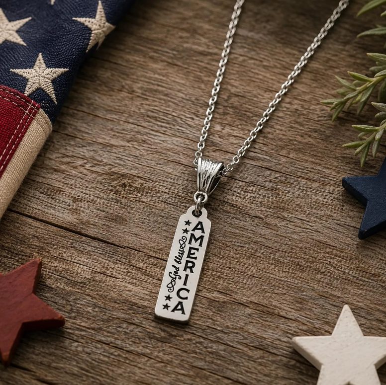 God Bless America Patriotic Bar Necklace