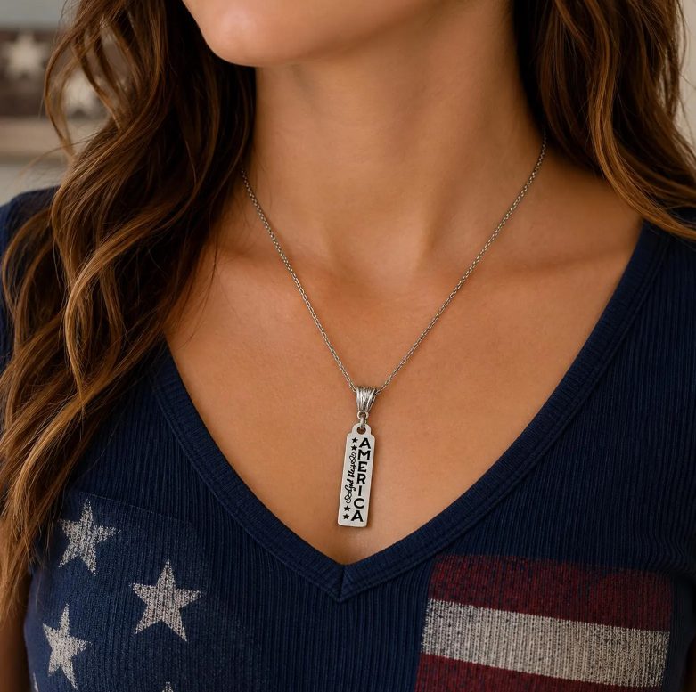 God Bless America Patriotic Bar Necklace - Image 2