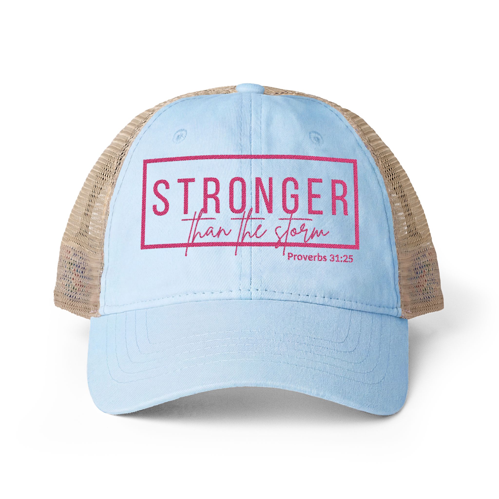 Christian Trucker Hat Women – Proverbs 31:25 Inspirational Embroidered Meshback Cap - Image 2