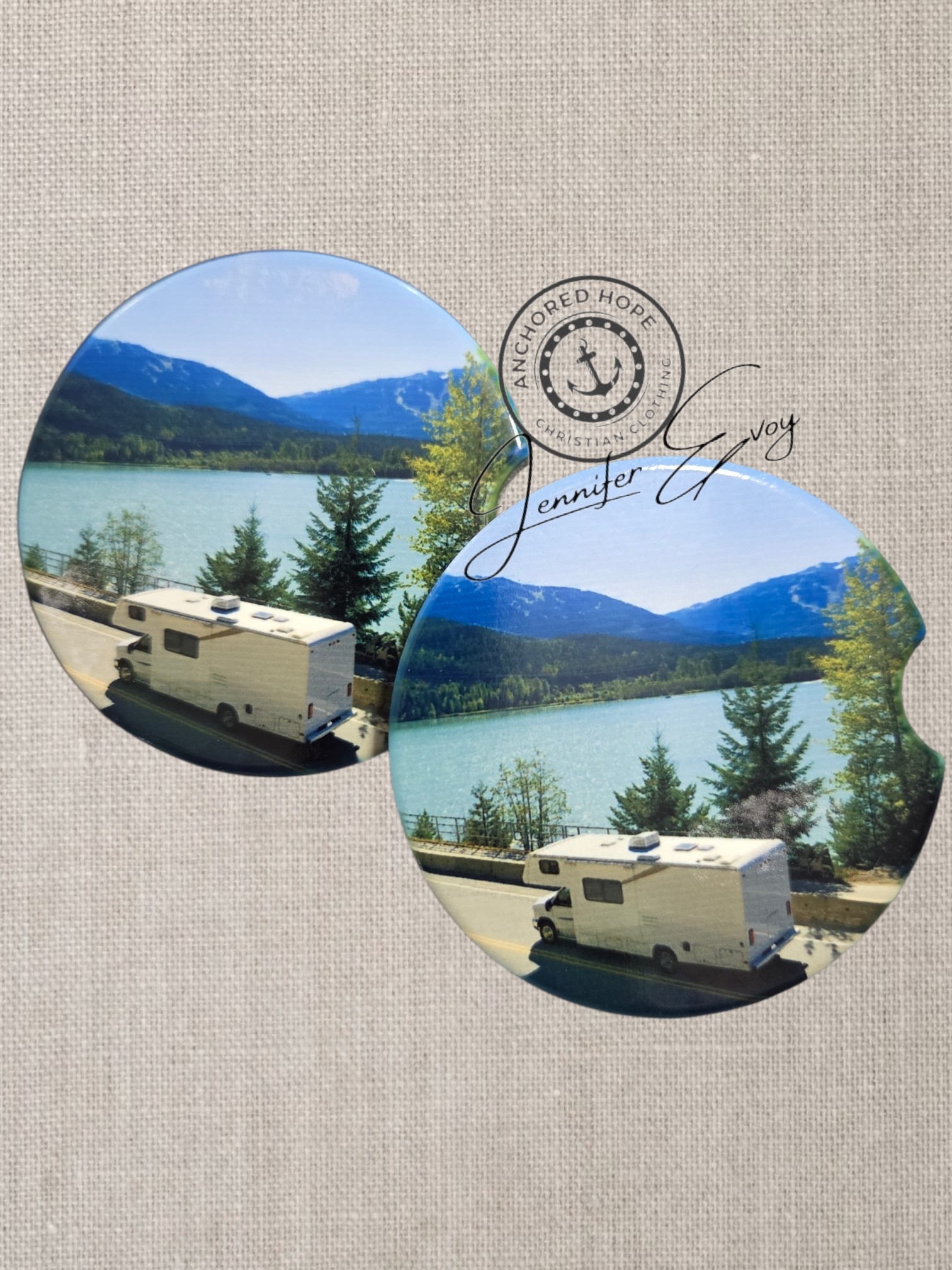 Fun RV Camping Stone Car Coasters, Set of 2
