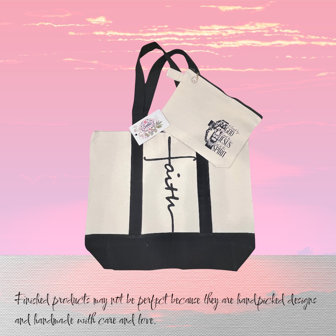 Faith-inspired Tote Bag and Pouch Set (A)