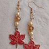 Pearl & Large Russet Maple Dangle Earrings