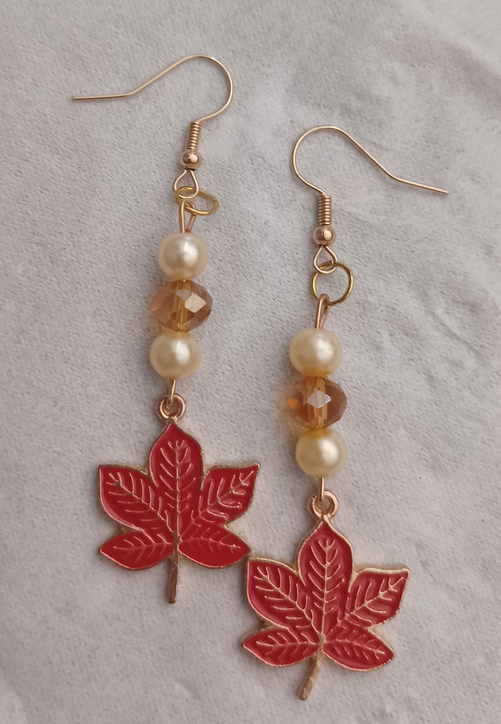 Pearl & Large Russet Maple Dangle Earrings