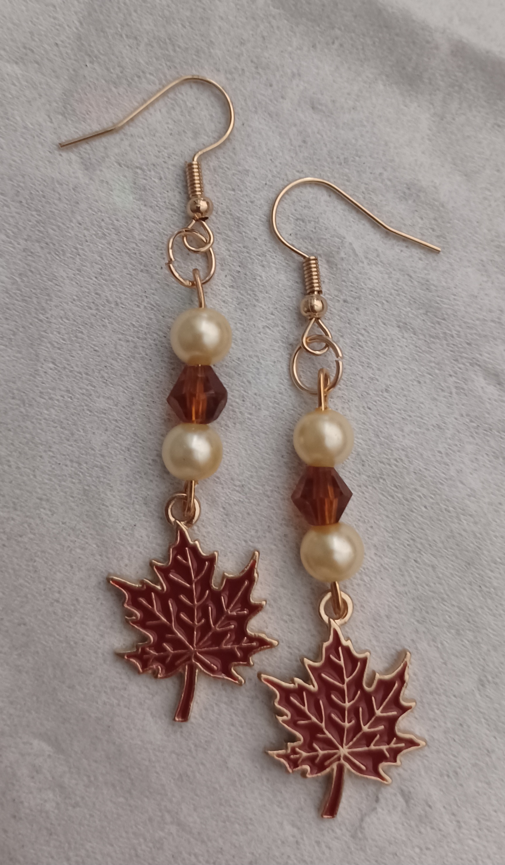 Pearl & Maroon Maple Dangle Earrings