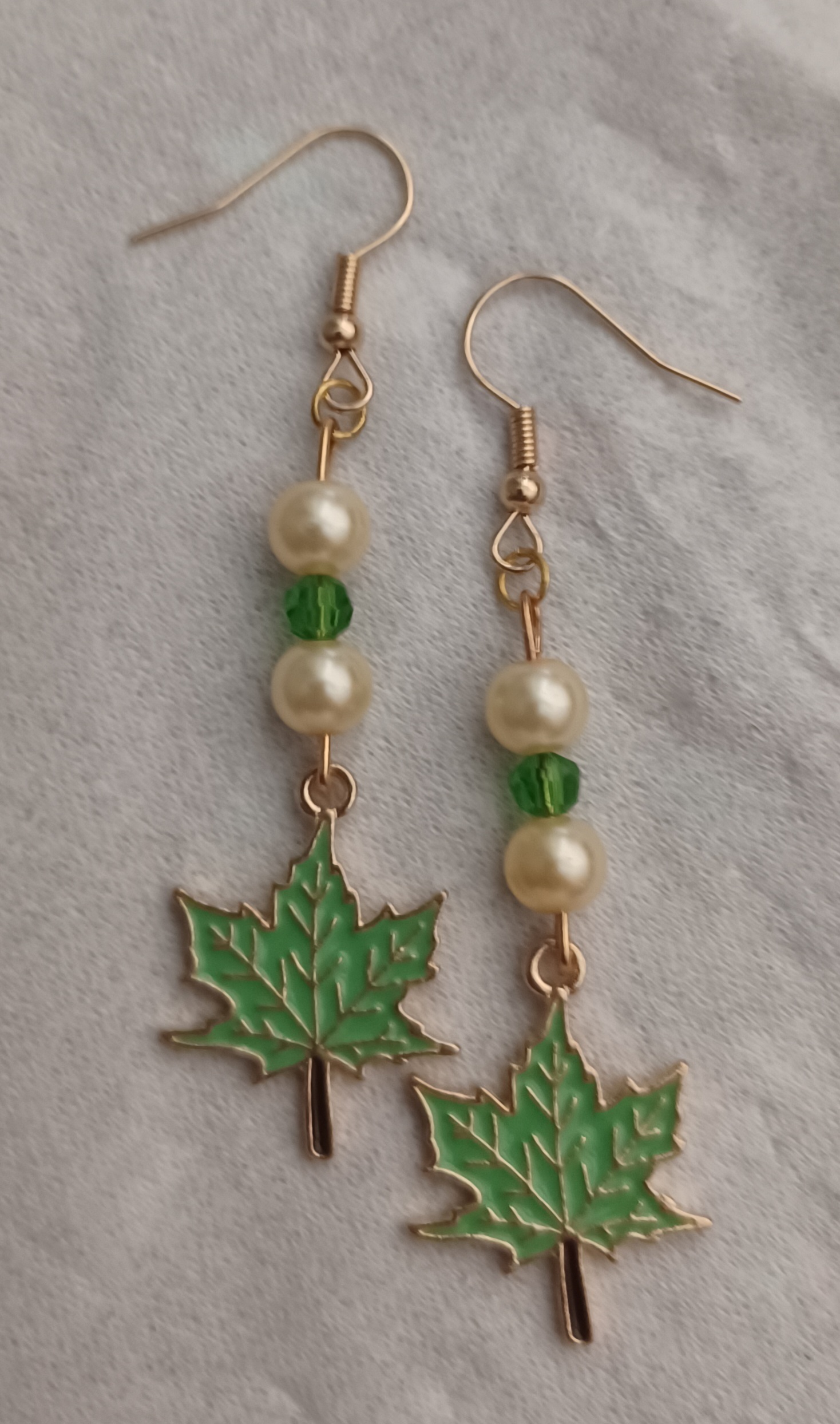 Pearl & Green Maple Dangle Earrings