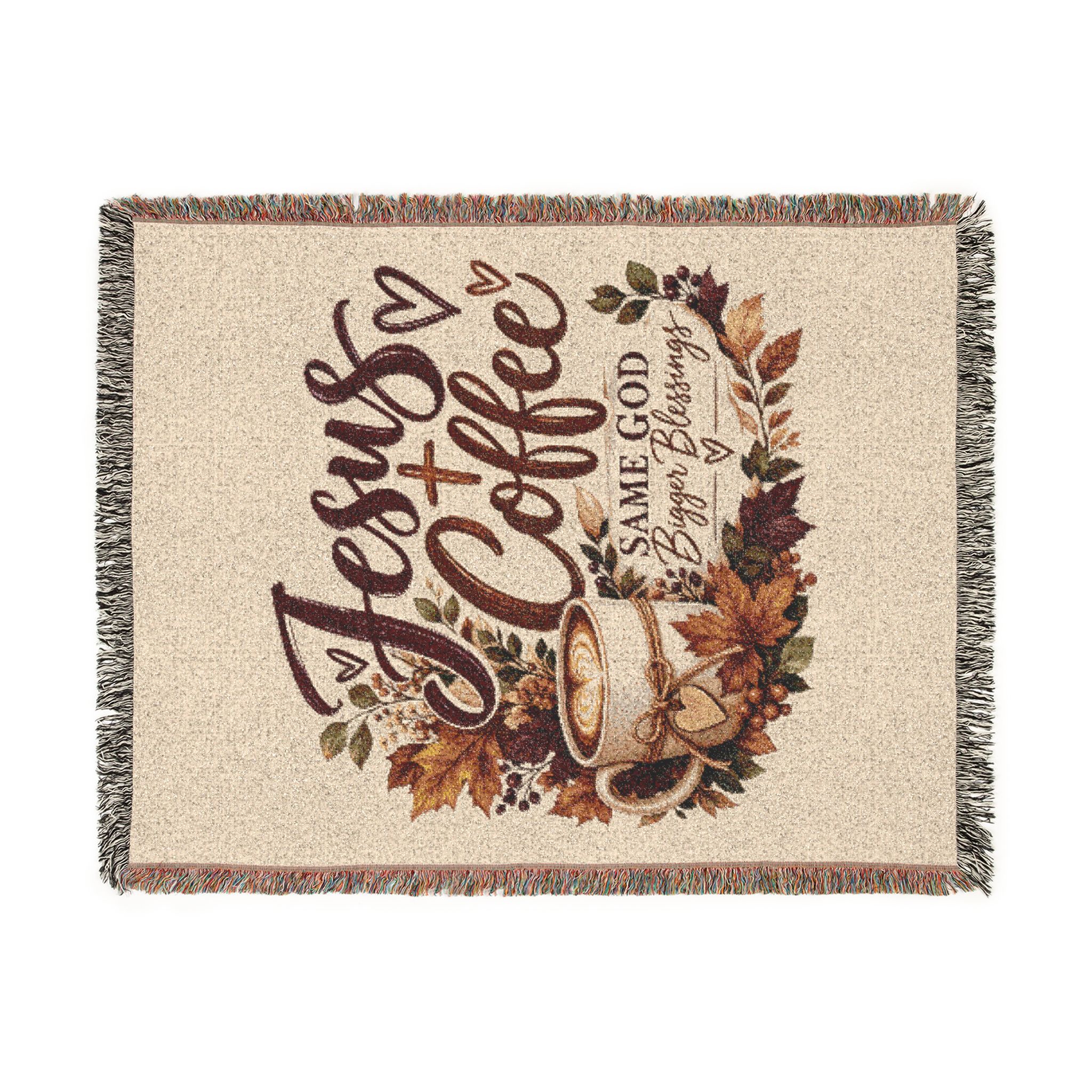 Personalized Jesus + Coffee “Same God, Bigger Blessings” Woven Blanket - Image 6