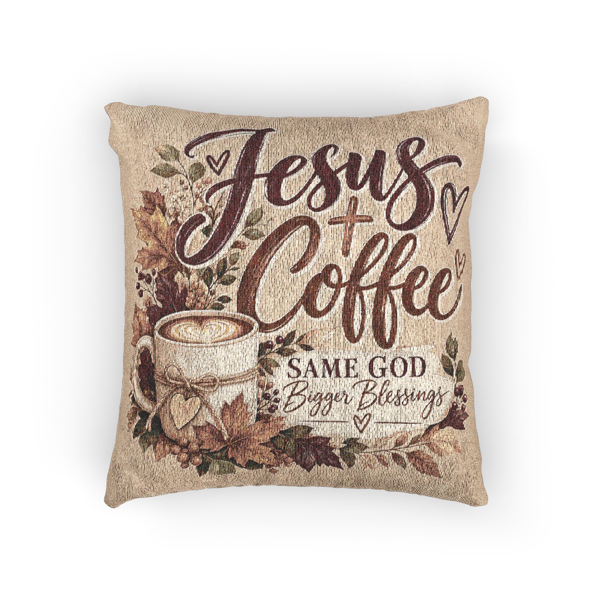 Personalized Jesus + Coffee Woven Pillow