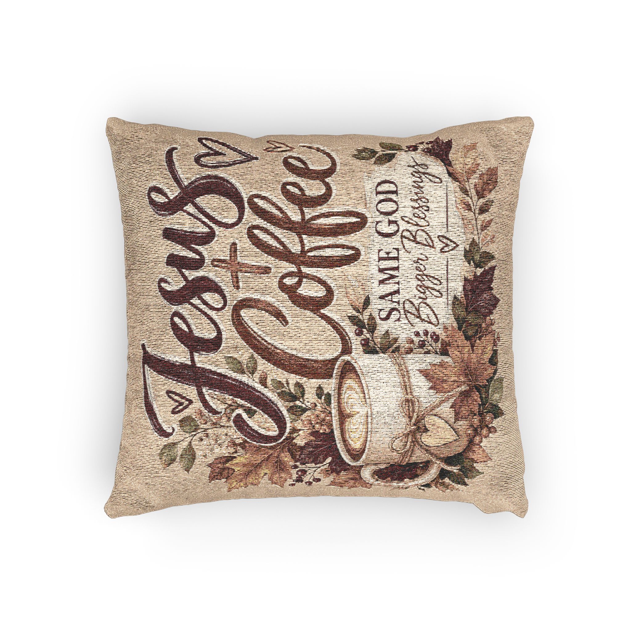 Personalized Jesus + Coffee Woven Pillow - Image 4