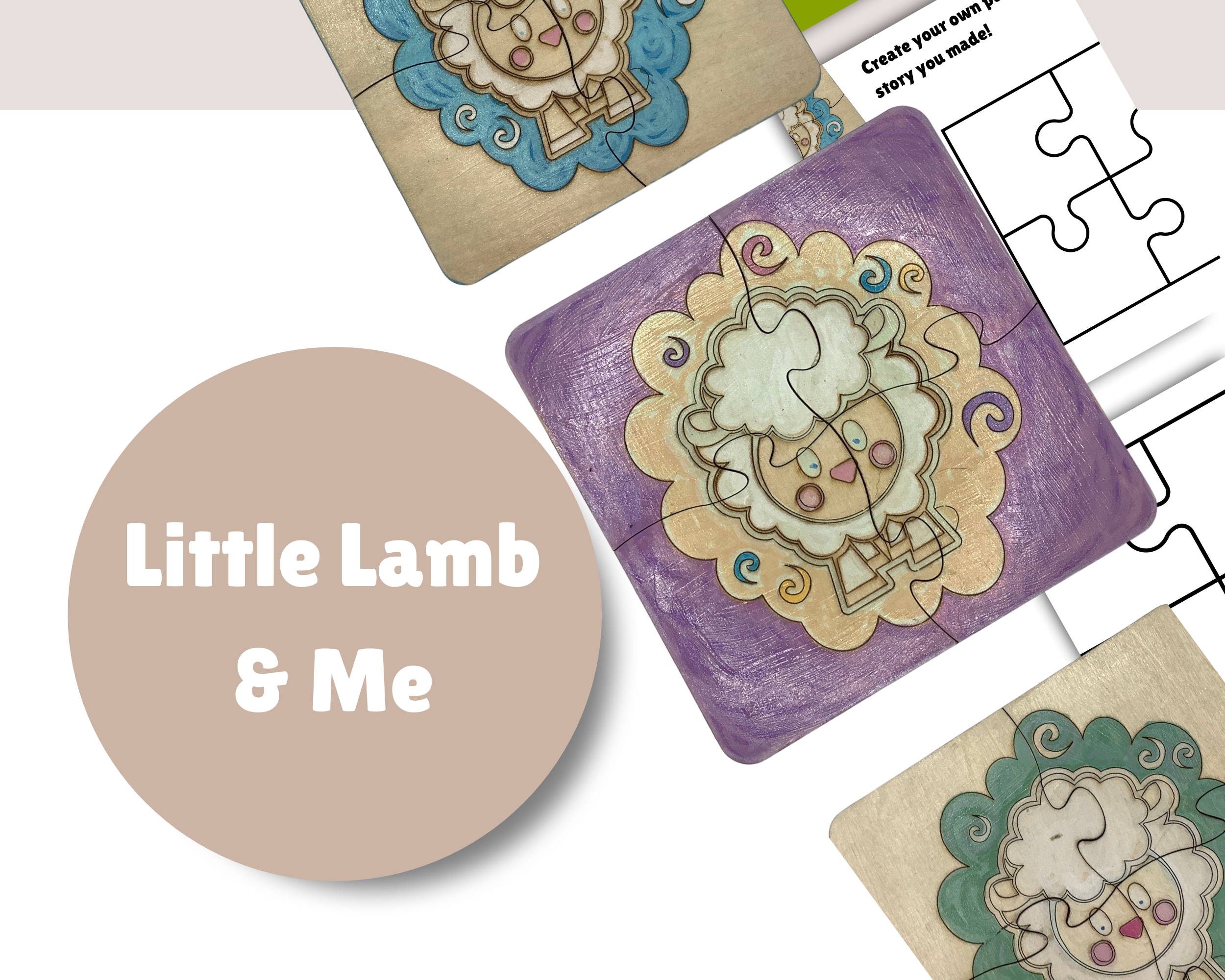 Little Lamb and Me Children's Wooden Puzzle | Hand Painted, Gift Ready Packaging | Children's Imaginative Play Gift Set | 4 Piece Puzzle - Image 2