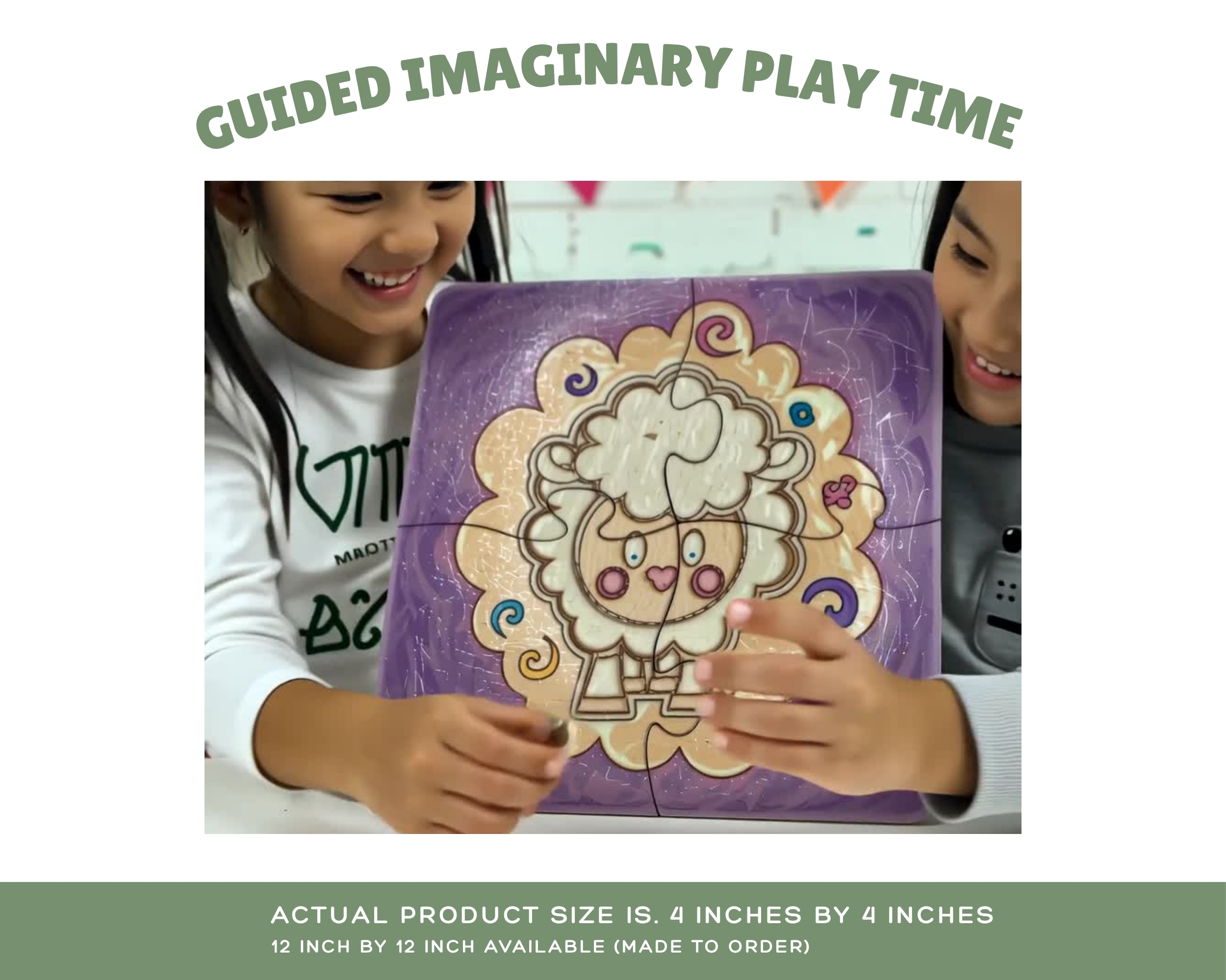 Little Lamb and Me Children's Wooden Puzzle | Hand Painted, Gift Ready Packaging | Children's Imaginative Play Gift Set | 4 Piece Puzzle - Image 4