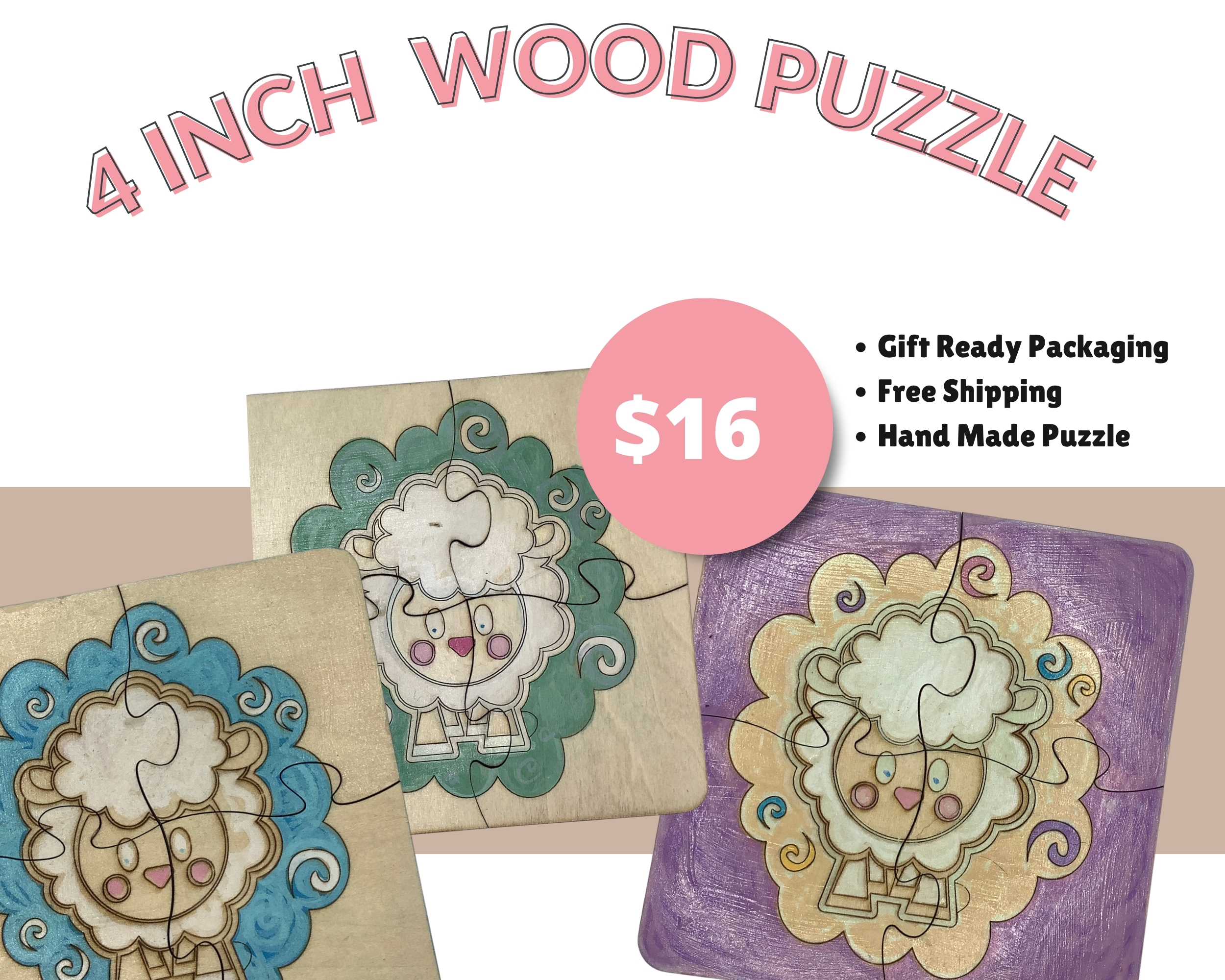 Little Lamb and Me Children's Wooden Puzzle | Hand Painted, Gift Ready Packaging | Children's Imaginative Play Gift Set | 4 Piece Puzzle - Image 3