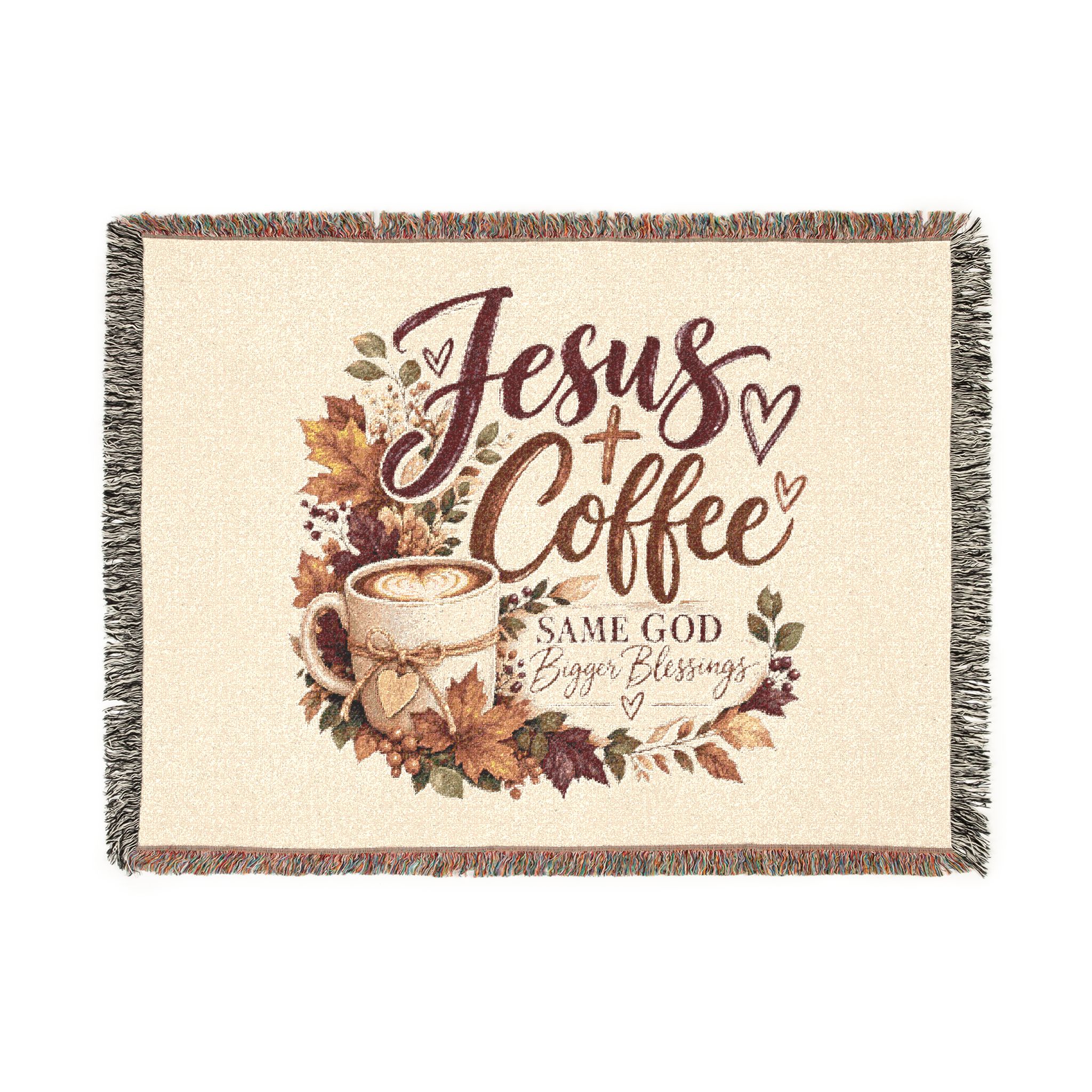 Personalized Jesus + Coffee “Same God, Bigger Blessings” Woven Blanket
