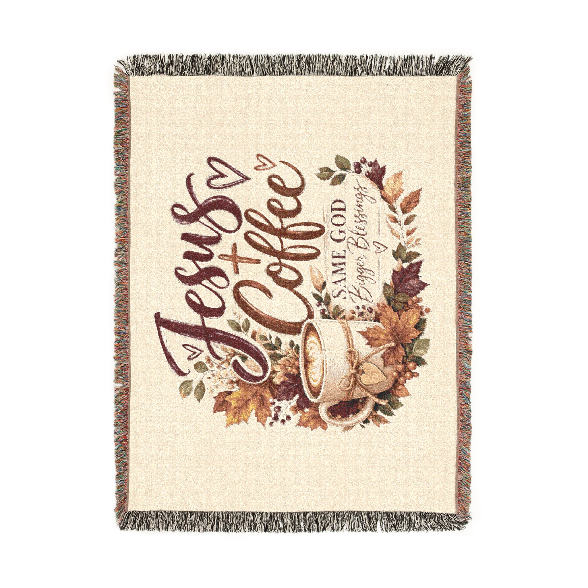 Personalized Jesus + Coffee “Same God, Bigger Blessings” Woven Blanket - Image 3