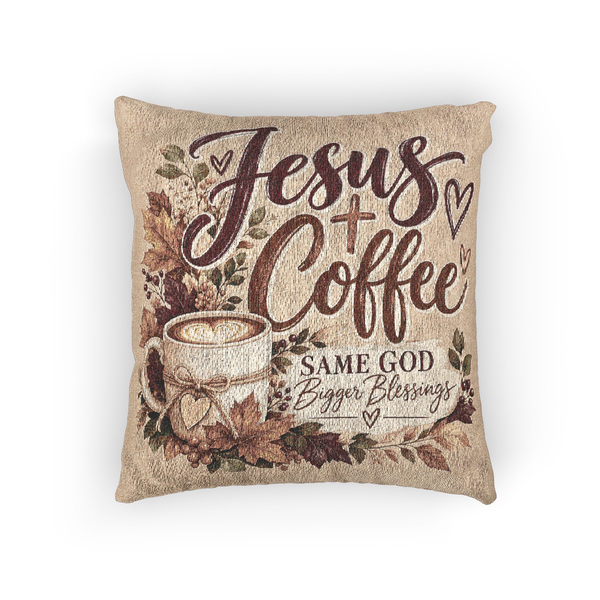 Personalized Jesus + Coffee Woven Pillow - Image 3