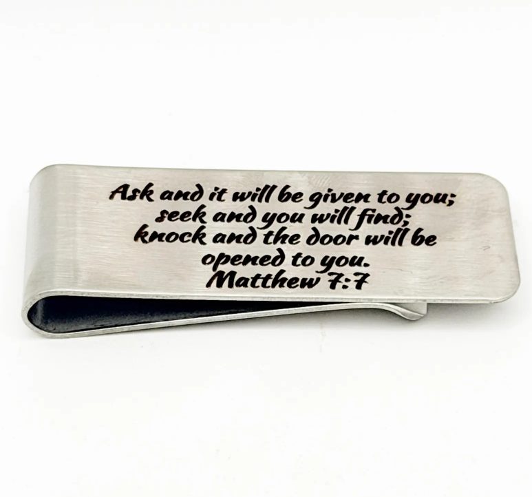 Ask Seek Knock Matthew 7 7 Stainless Money Clip - Image 2