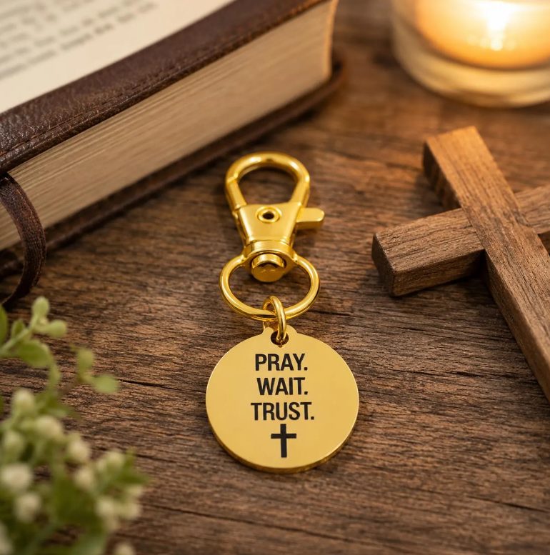 Pray Wait Trust Goldtone Clip On Charm