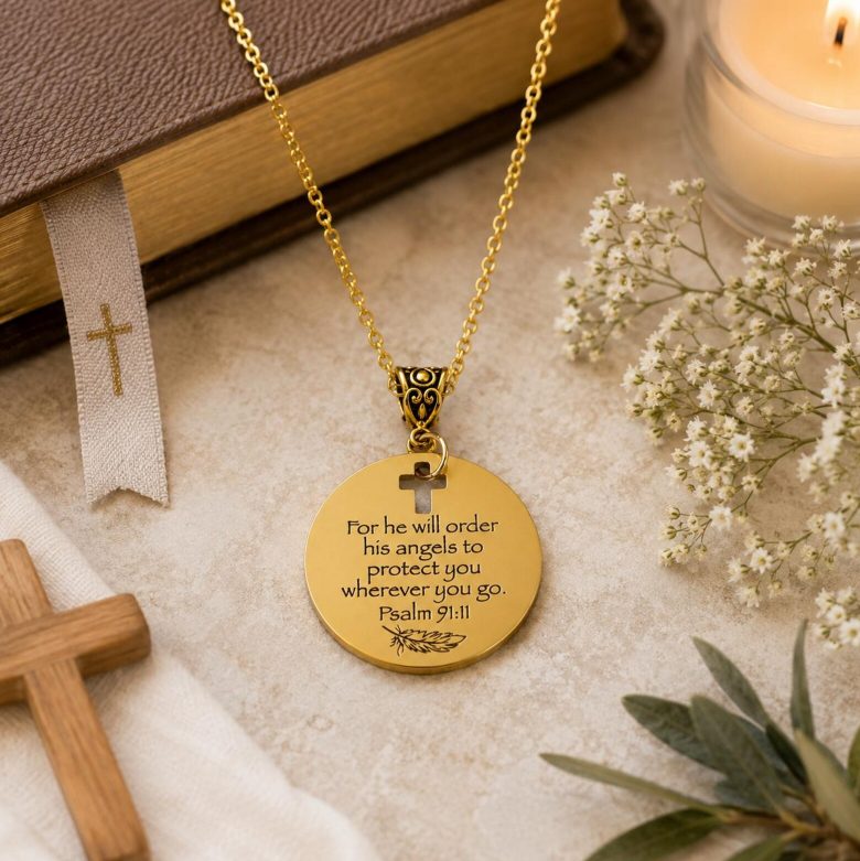 His Angels Protect You Goldtone Necklace