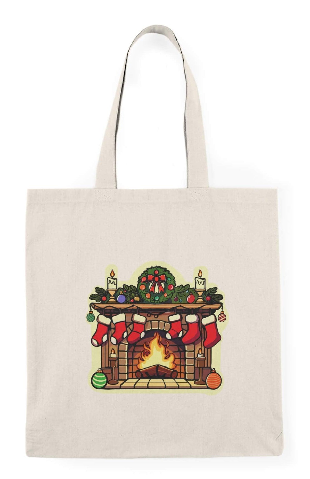Cozy Fireplace Christmas Tote