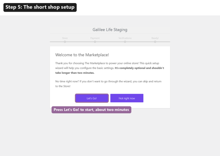 The setup welcome screen with the Let's Go! button