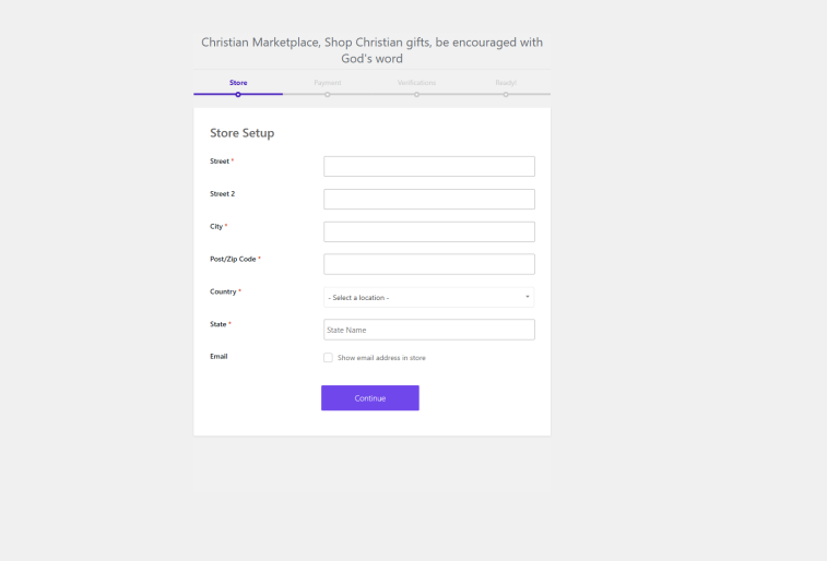 The store address step of the setup wizard