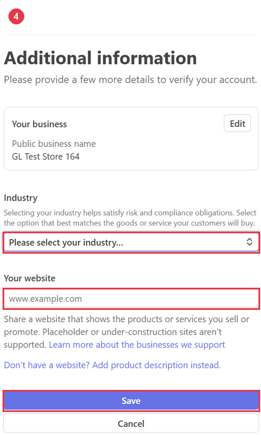 Choose your industry and add your shop link