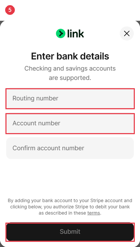 Enter your bank details