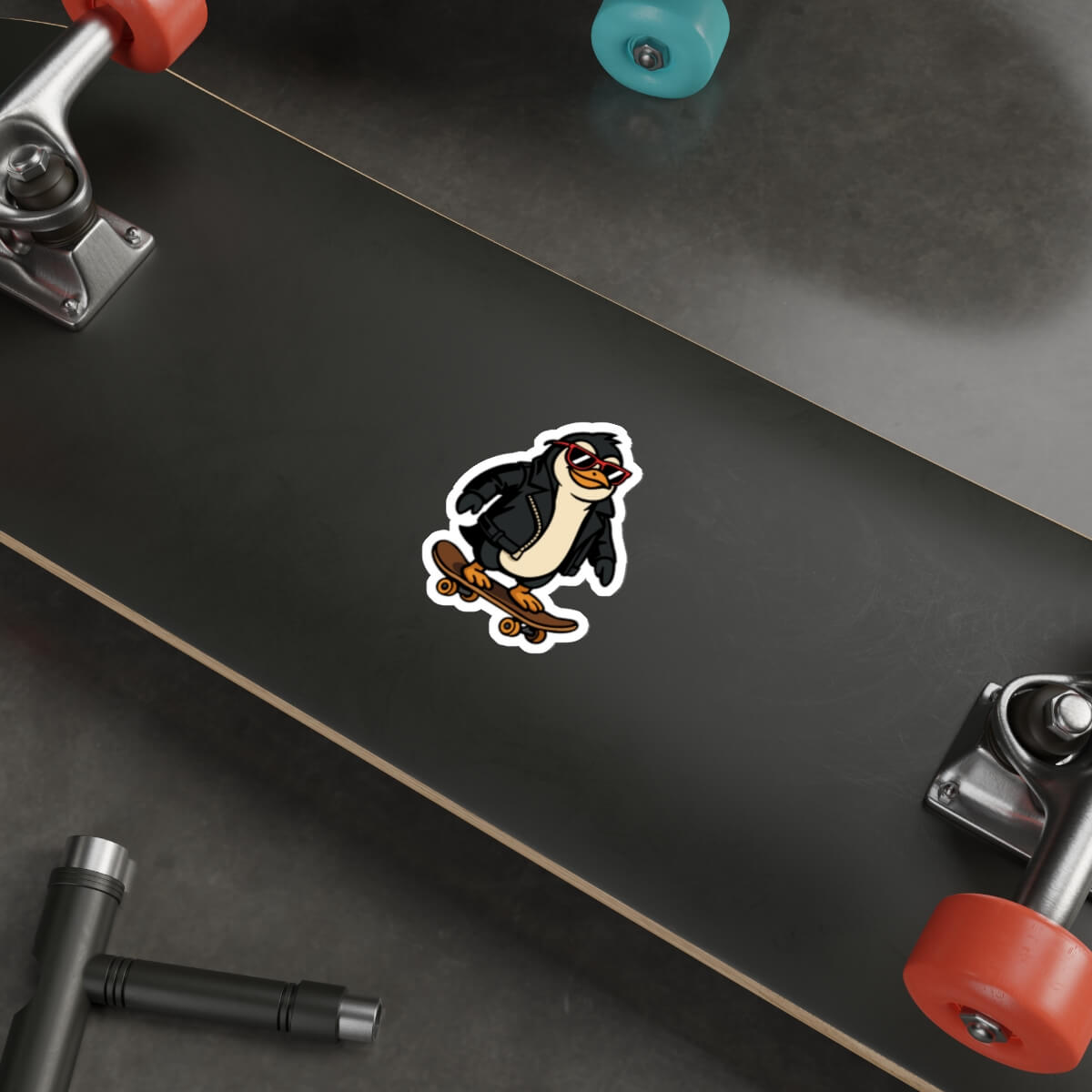 Cool Penguin on Skateboard Sticker - Image 2