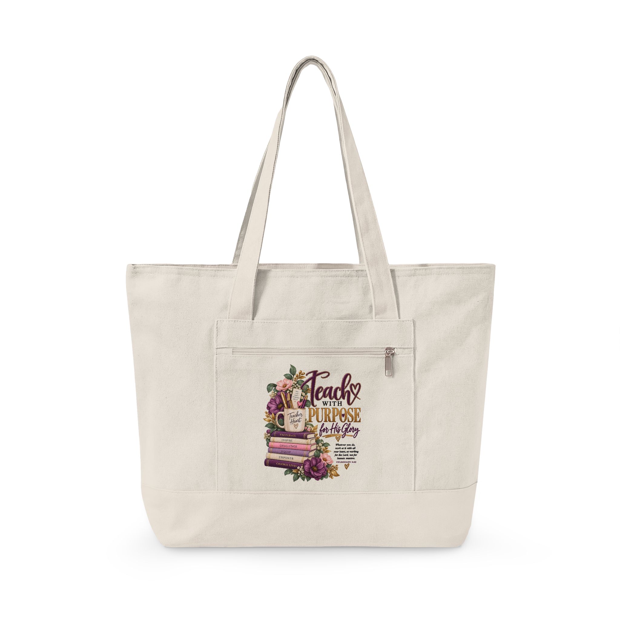 Personalized Teach With Purpose Zippered Canvas Tote Bag