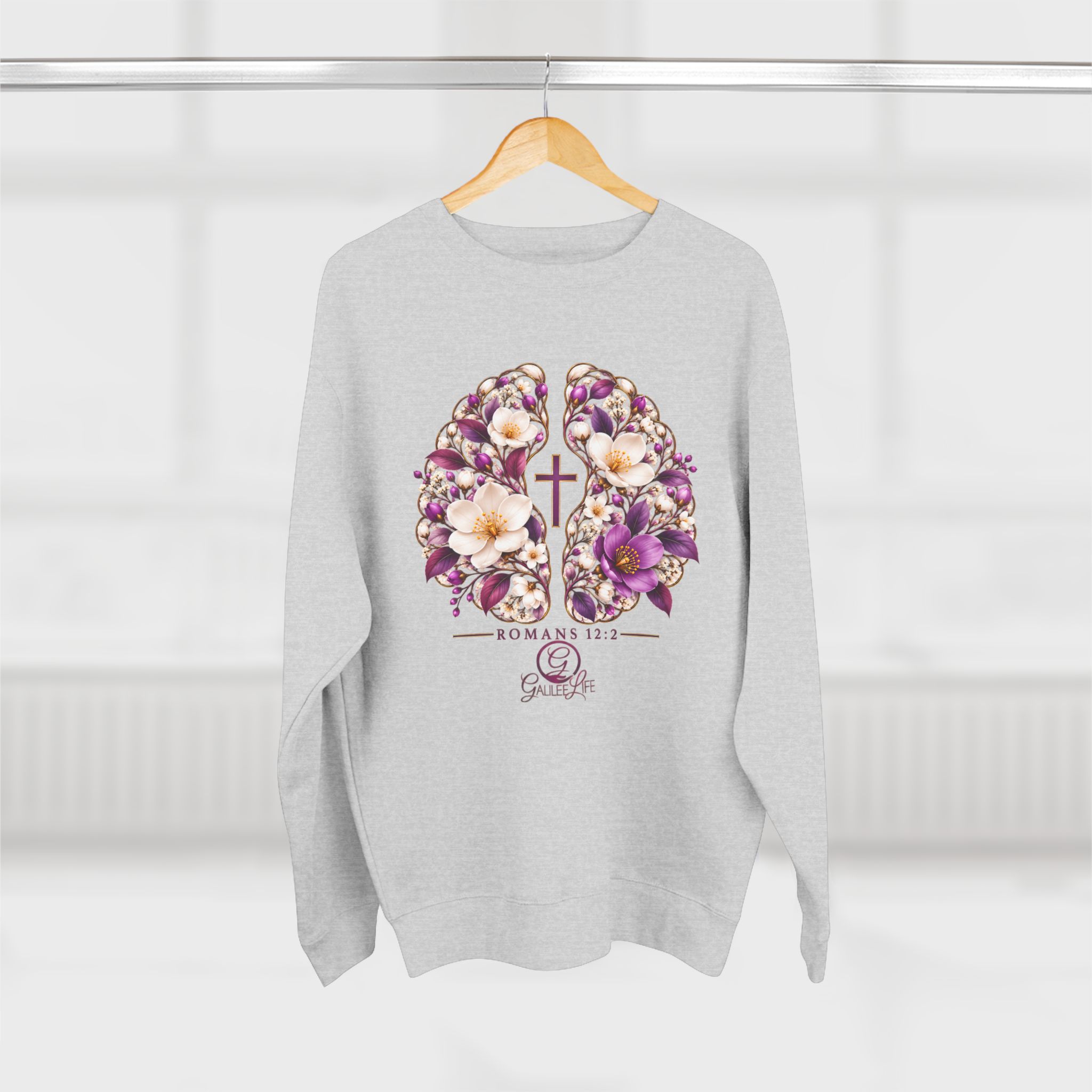 Renew Your Mind Floral Brain Christian Unisex Crewneck Sweatshirt | Romans 12:2 - Image 6