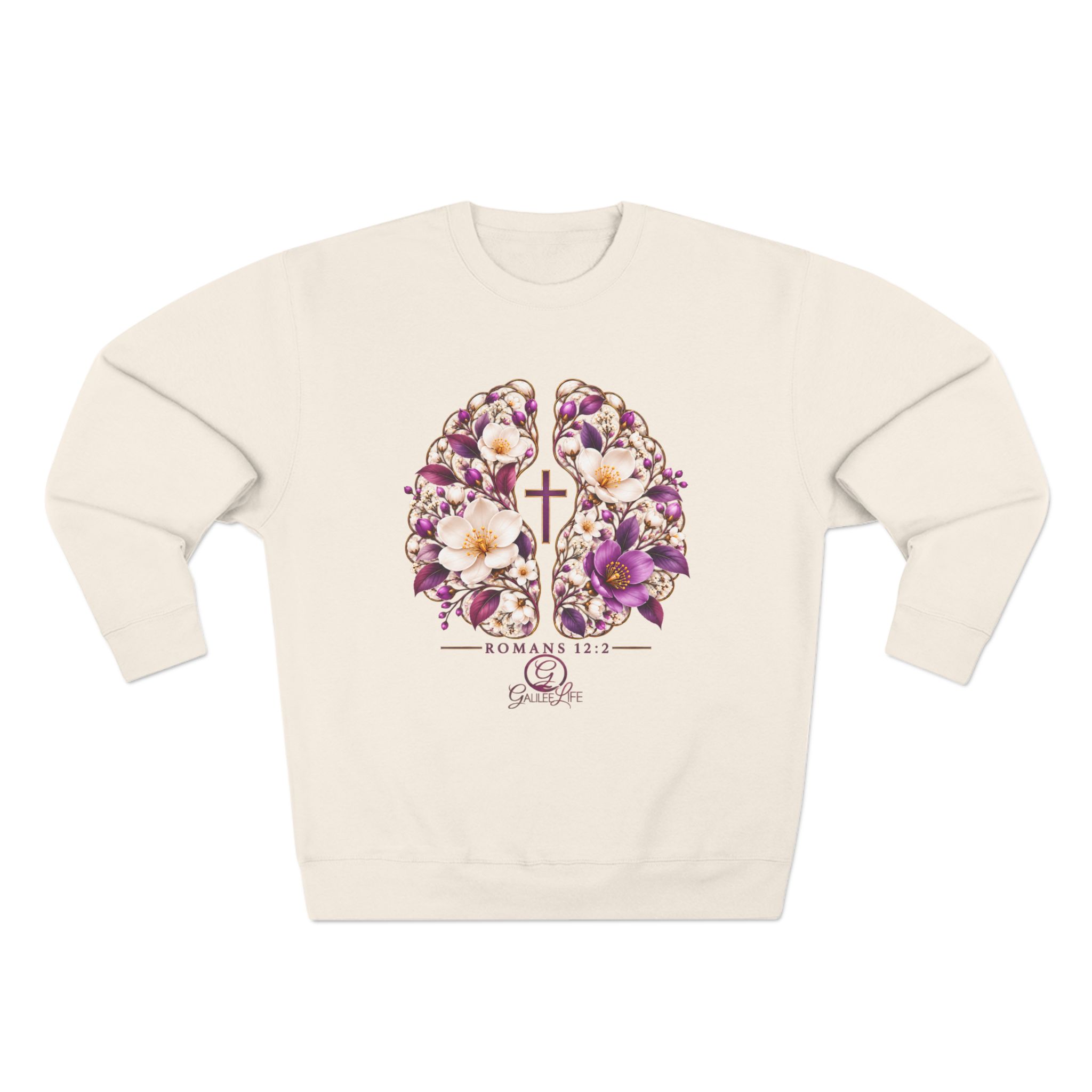 Renew Your Mind Floral Brain Christian Unisex Crewneck Sweatshirt | Romans 12:2 - Image 2