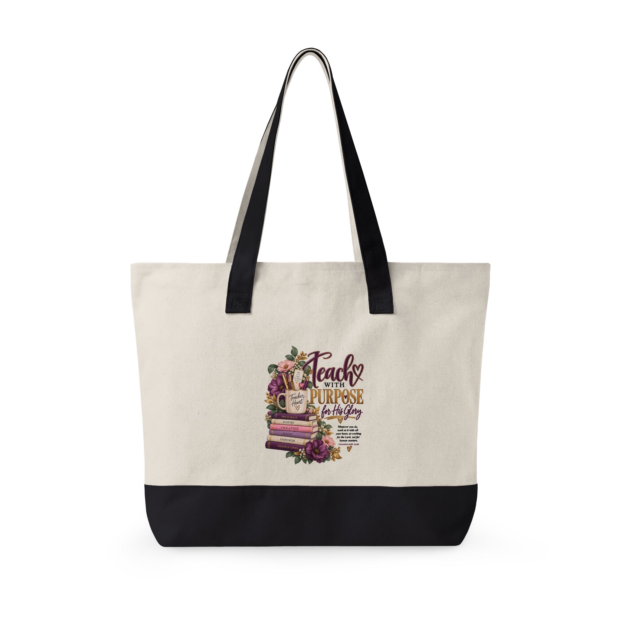 Personalized Teach With Purpose Zippered Canvas Tote Bag - Image 4