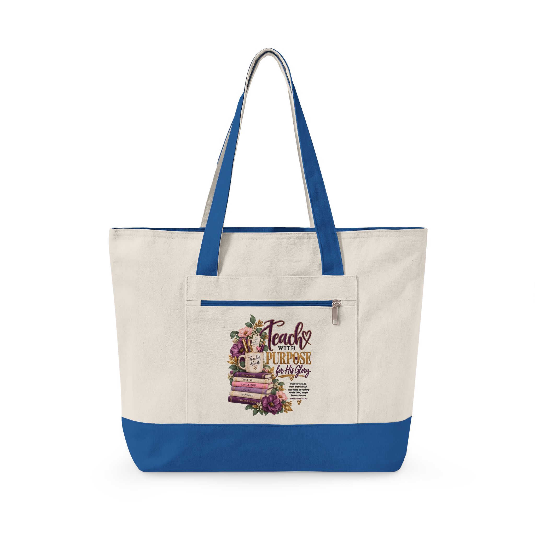 Personalized Teach With Purpose Zippered Canvas Tote Bag - Image 5