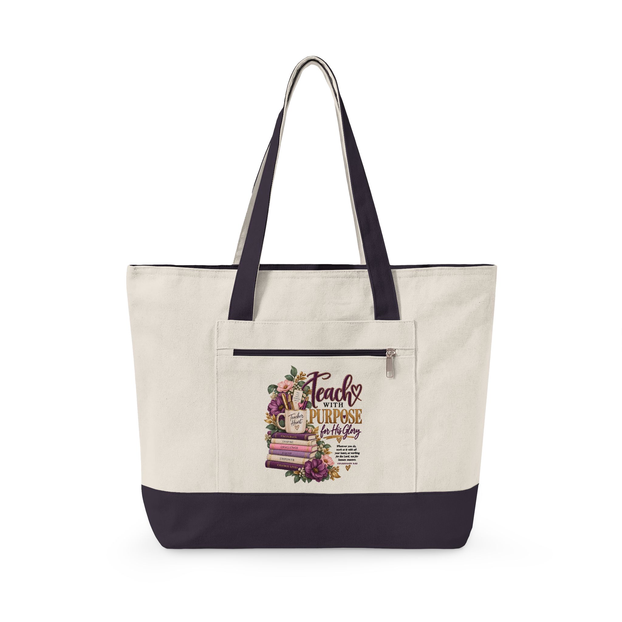 Personalized Teach With Purpose Zippered Canvas Tote Bag - Image 9