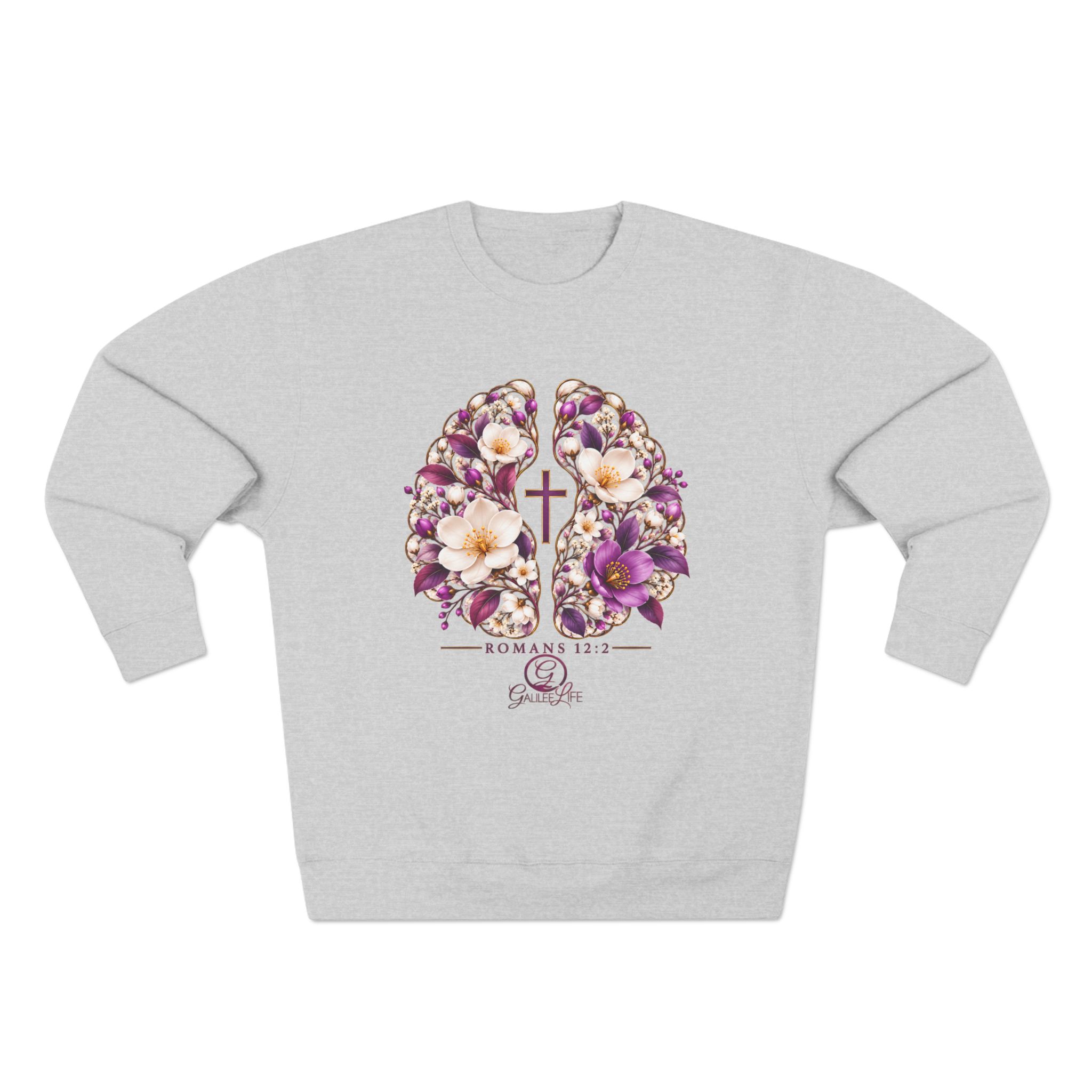 Renew Your Mind Floral Brain Christian Unisex Crewneck Sweatshirt | Romans 12:2 - Image 4