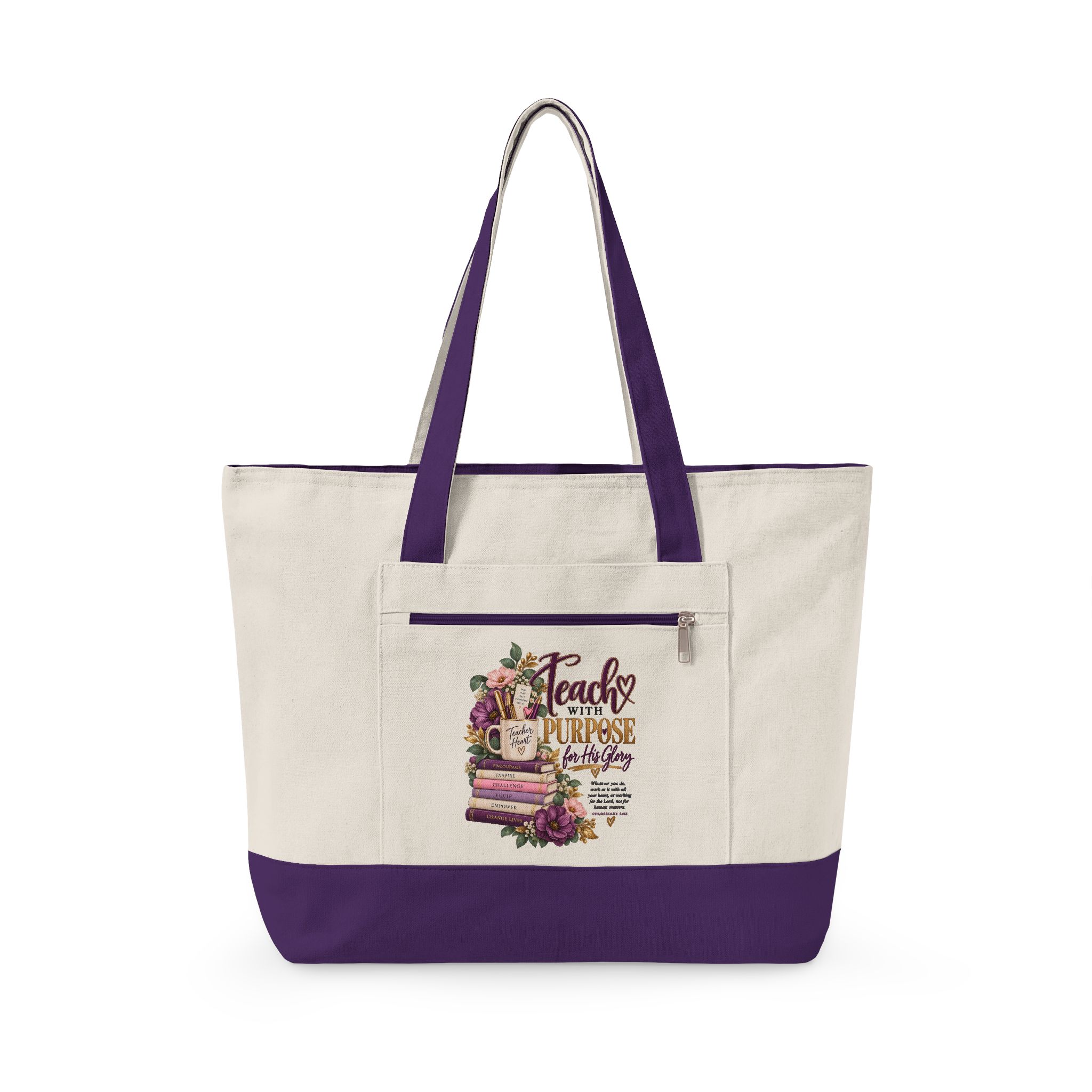 Personalized Teach With Purpose Zippered Canvas Tote Bag - Image 7