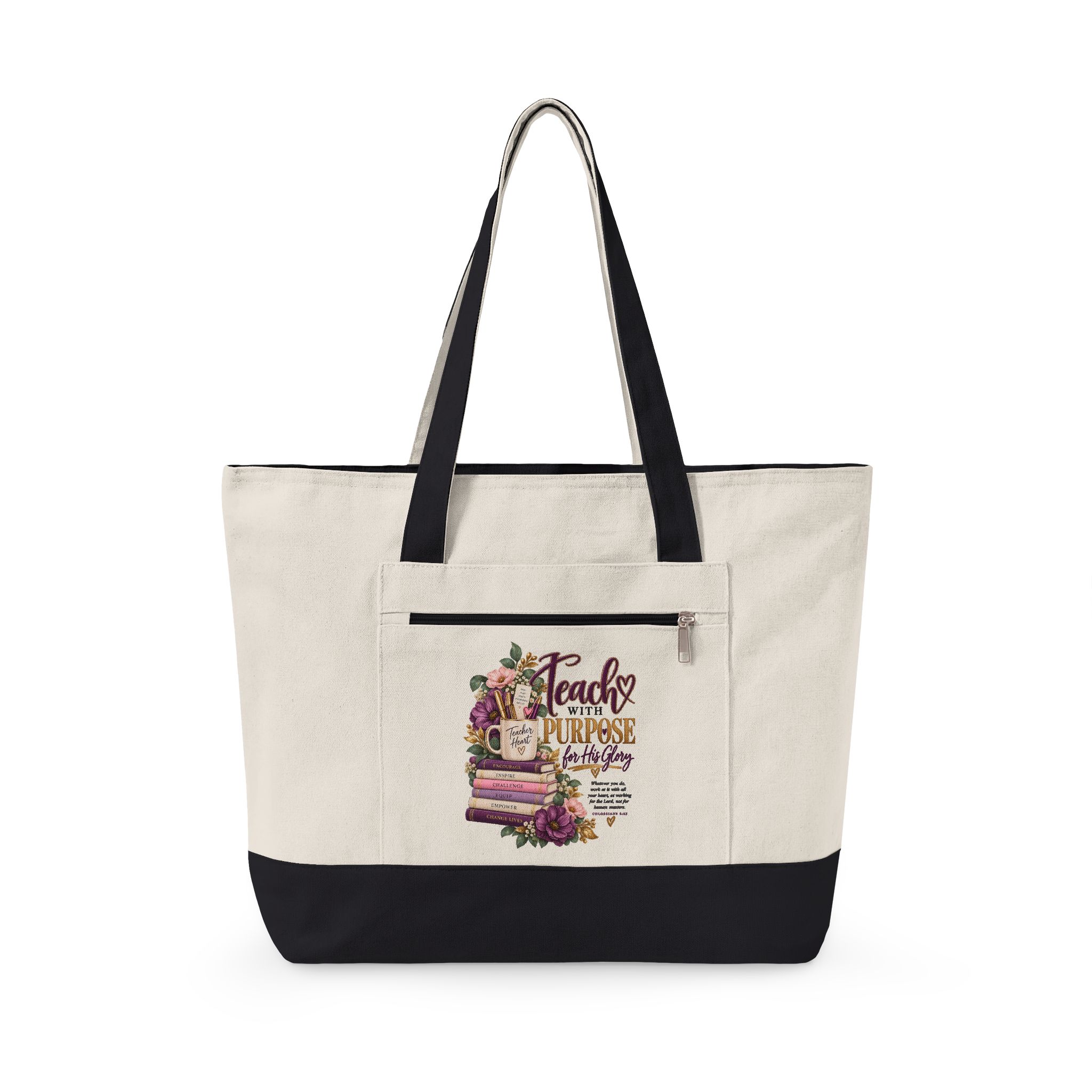 Personalized Teach With Purpose Zippered Canvas Tote Bag - Image 3