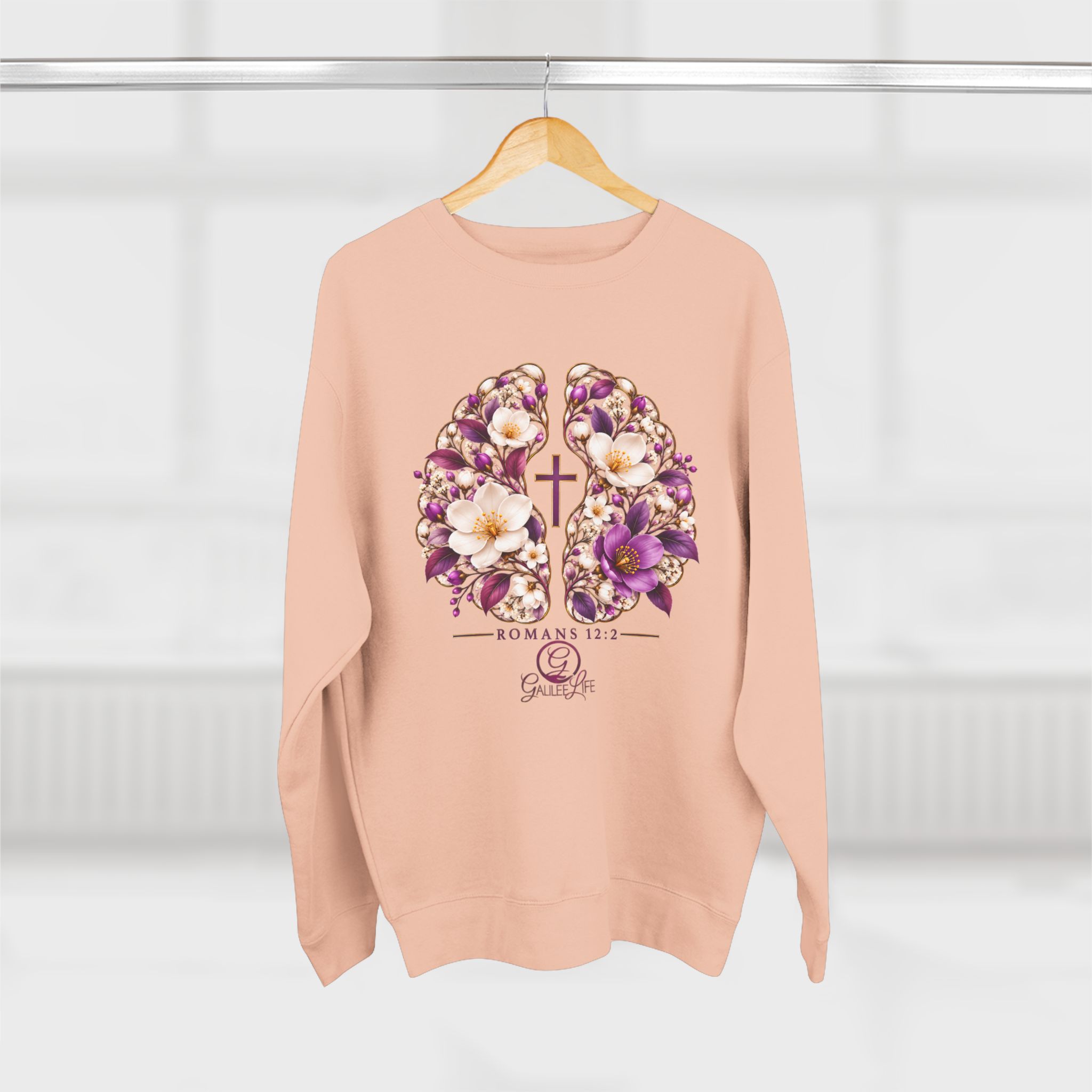 Renew Your Mind Floral Brain Christian Unisex Crewneck Sweatshirt | Romans 12:2 - Image 9