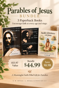 Parables of Jesus three-book bundle for adults, teens, and children, $44.99 bundle price with $8.98 savings.