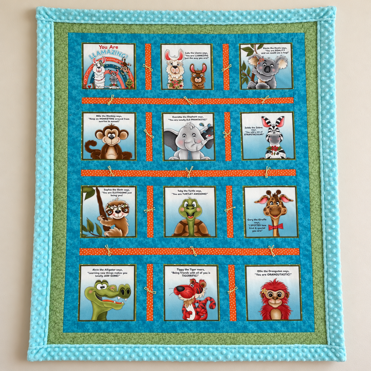 Handmade Children’s Activity Quilt with Teal Minky – 41 x 51” - Image 3