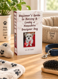 Beginner’s Guide to Raising & Loving a Havashire Designer Dog by L. M. Duvall displayed with dog-themed accessories.