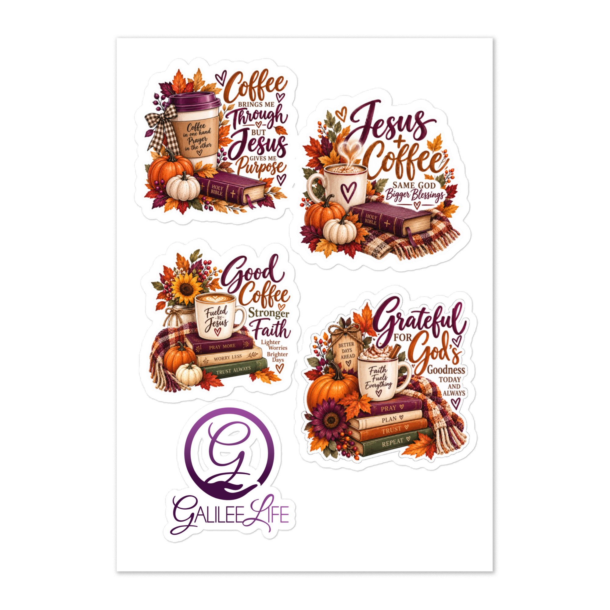 Faith & Fall Christian Sticker Sheet – Jesus, Coffee & Encouragement - Image 2
